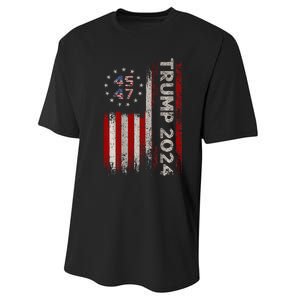 45 47 Trump 2024 American Flag (On Back) Performance Sprint T-Shirt