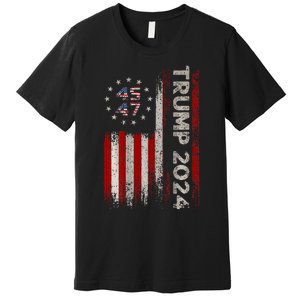 45 47 Trump 2024 American Flag (On Back) Premium T-Shirt