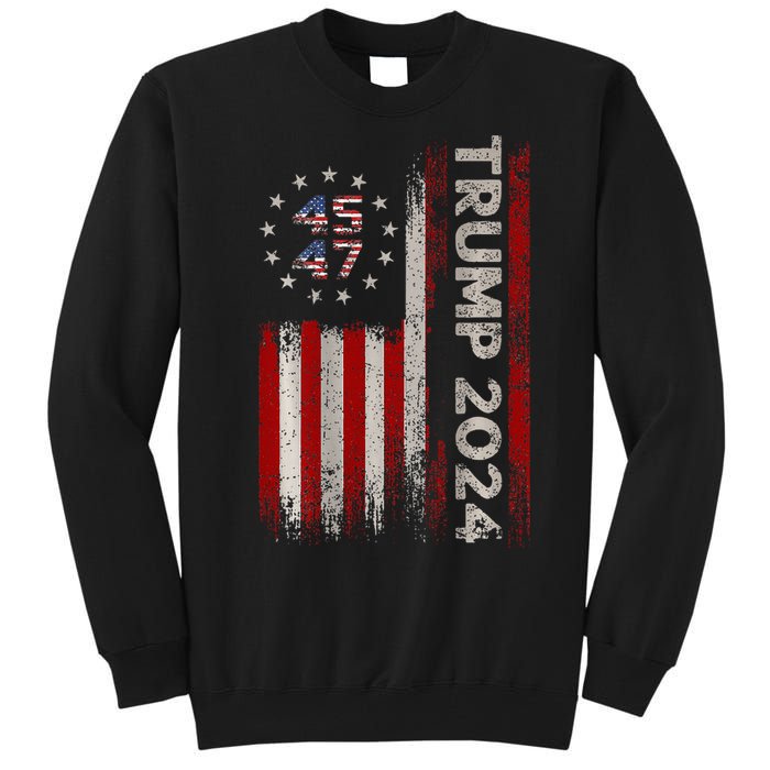 45 47 Trump 2024 American Flag (On Back) Tall Sweatshirt