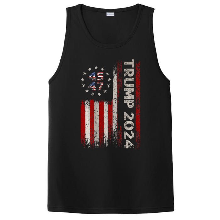 45 47 Trump 2024 American Flag (On Back) PosiCharge Competitor Tank