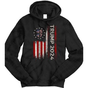 45 47 Trump 2024 American Flag (On Back) Tie Dye Hoodie