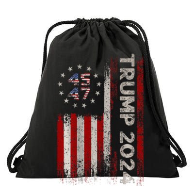 45 47 Trump 2024 American Flag Drawstring Bag