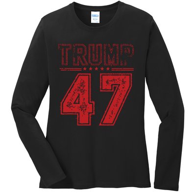 45 47 Trump Vintage American Flag Trump 2024 Ladies Long Sleeve Shirt