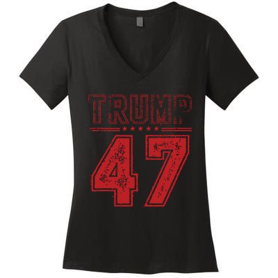 45 47 Trump Vintage American Flag Trump 2024 Women's V-Neck T-Shirt