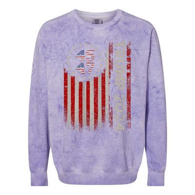 45 47 Trump 2024 American Flag Colorblast Crewneck Sweatshirt