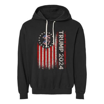 45 47 Trump 2024 American Flag Garment-Dyed Fleece Hoodie