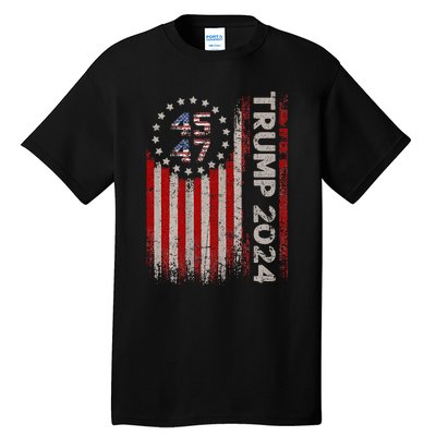 45 47 Trump 2024 American Flag Tall T-Shirt