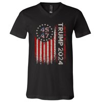 45 47 Trump 2024 American Flag V-Neck T-Shirt