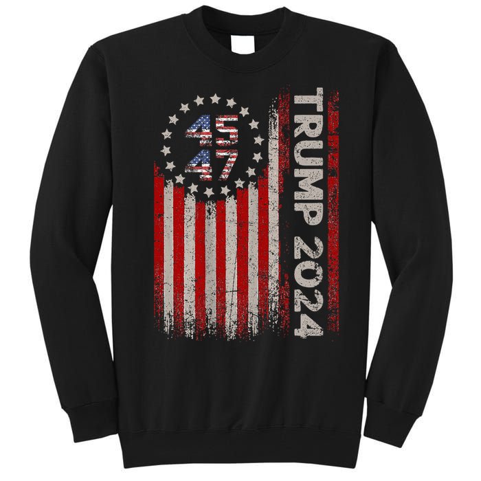 45 47 Trump 2024 American Flag Tall Sweatshirt