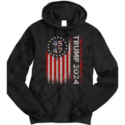 45 47 Trump 2024 American Flag Tie Dye Hoodie