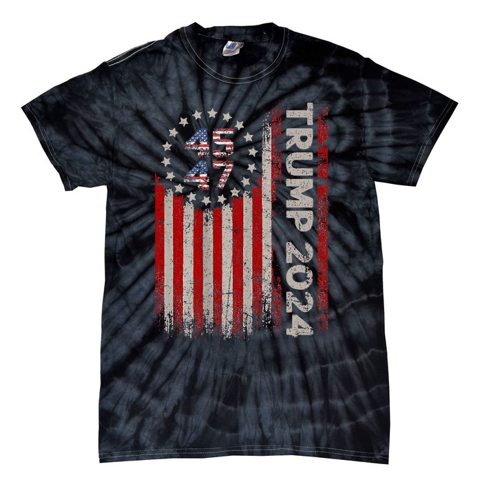 45 47 Trump 2024 American Flag Tie-Dye T-Shirt