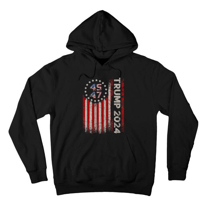 45 47 Trump 2024 American Flag Tall Hoodie