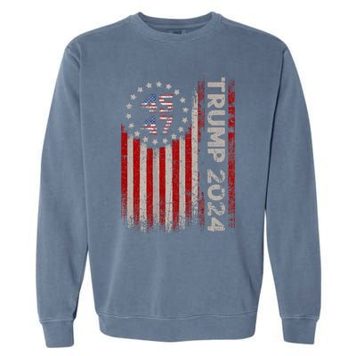 45 47 Trump 2024 American Flag Garment-Dyed Sweatshirt