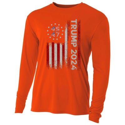 45 47 Trump 2024 American Flag Cooling Performance Long Sleeve Crew