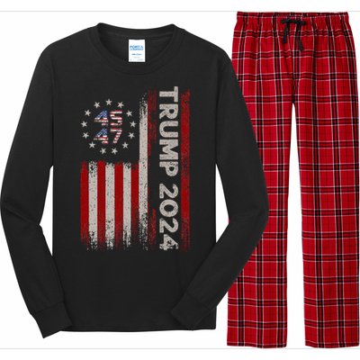 45 47 Trump 2024 American Flag Long Sleeve Pajama Set