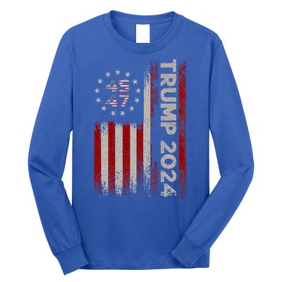 45 47 Trump 2024 American Flag Long Sleeve Shirt