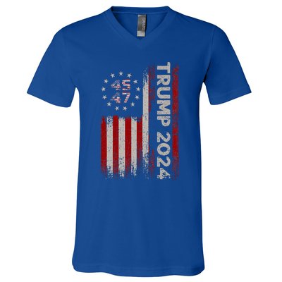 45 47 Trump 2024 American Flag V-Neck T-Shirt