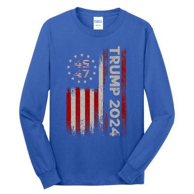 45 47 Trump 2024 American Flag Tall Long Sleeve T-Shirt