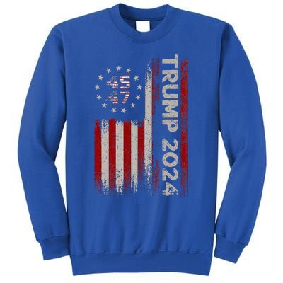 45 47 Trump 2024 American Flag Tall Sweatshirt