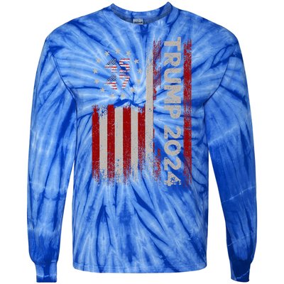 45 47 Trump 2024 American Flag Tie-Dye Long Sleeve Shirt