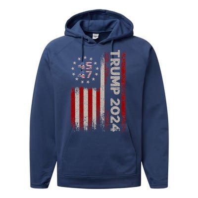 45 47 Trump 2024 American Flag Performance Fleece Hoodie