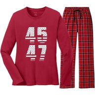 45 47 Trump 2024 American Flag Women's Long Sleeve Flannel Pajama Set 