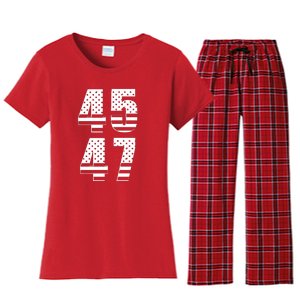 45 47 Trump 2024 American Flag Women's Flannel Pajama Set