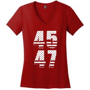 45 47 Trump 2024 American Flag Women's V-Neck T-Shirt