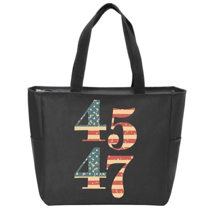 45 47 Trump 2024 Vintage Flag Support Trump 45 47 Wo Zip Tote Bag