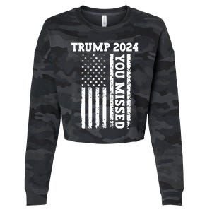 45 47 Trump 2024 American Flag Trump 2024 You Missed Cropped Pullover Crew