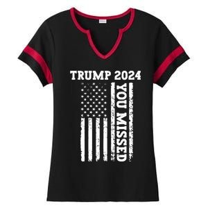 45 47 Trump 2024 American Flag Trump 2024 You Missed Ladies Halftime Notch Neck Tee