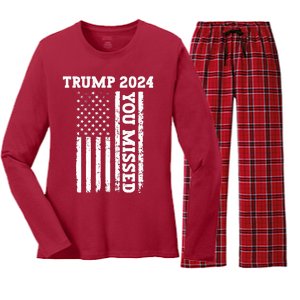 45 47 Trump 2024 American Flag Trump 2024 You Missed Women's Long Sleeve Flannel Pajama Set 