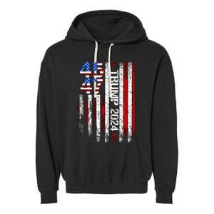 45 47 Trump 2024 American Flag Garment-Dyed Fleece Hoodie