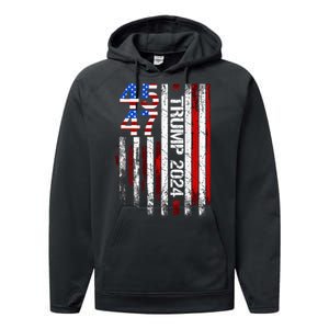 45 47 Trump 2024 American Flag Performance Fleece Hoodie