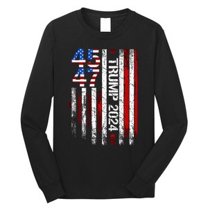 45 47 Trump 2024 American Flag Long Sleeve Shirt