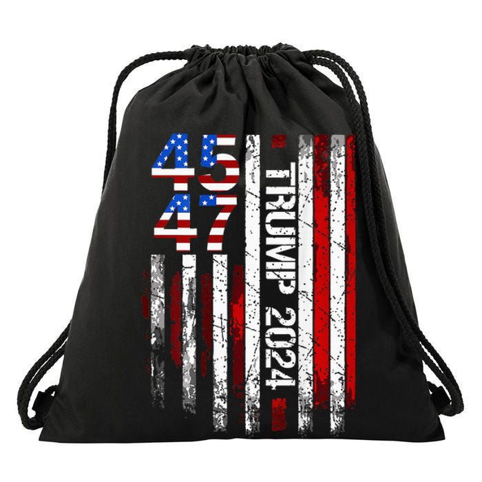 45 47 Trump 2024 American Flag Drawstring Bag