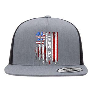 45 47 Trump 2024 American Flag Flat Bill Trucker Hat