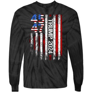 45 47 Trump 2024 American Flag Tie-Dye Long Sleeve Shirt