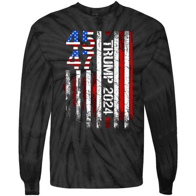 45 47 Trump 2024 American Flag Tie-Dye Long Sleeve Shirt