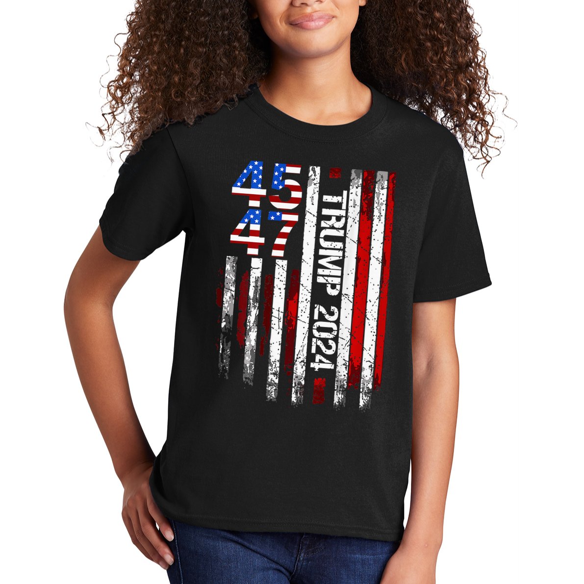 45 47 Trump 2024 American Flag Kids T-Shirt