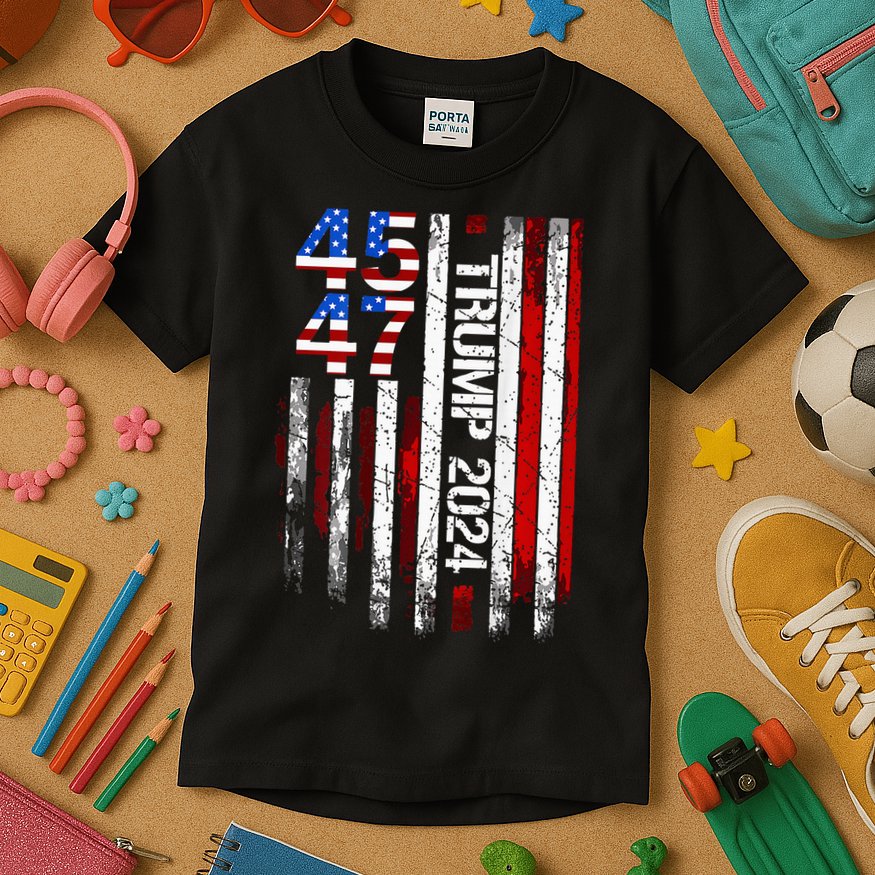 45 47 Trump 2024 American Flag Kids T-Shirt