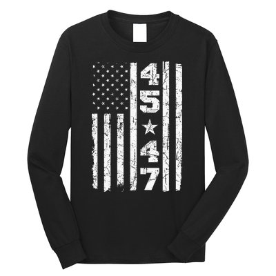 45 47 Trump Vintage Usa Flag 2024 President Election Politic Long Sleeve Shirt