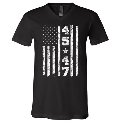 45 47 Trump Vintage Usa Flag 2024 President Election Politic V-Neck T-Shirt