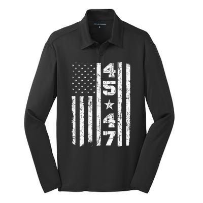 45 47 Trump Vintage Usa Flag 2024 President Election Politic Silk Touch Performance Long Sleeve Polo