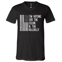 45 > 46 Trump Greater Than Joe Biden IM Voting For The Felon The Hillbilly 2024 V-Neck T-Shirt