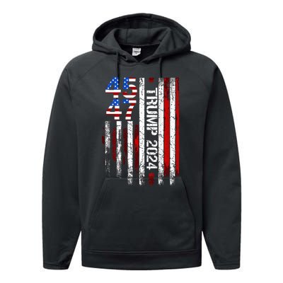 45 47 Trump 2024 American Flag Performance Fleece Hoodie