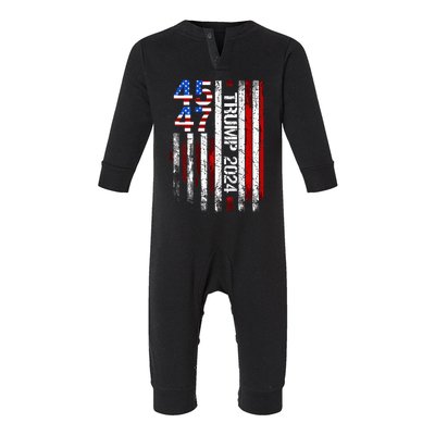 45 47 Trump 2024 American Flag Infant Fleece One Piece