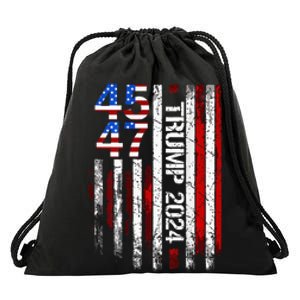 45 47 Trump 2024 American Flag Drawstring Bag