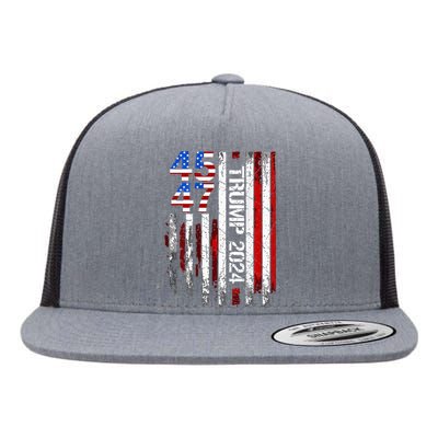 45 47 Trump 2024 American Flag Flat Bill Trucker Hat