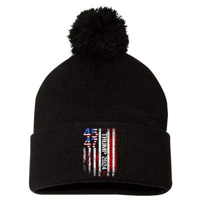 45 47 Trump 2024 American Flag Pom Pom 12in Knit Beanie